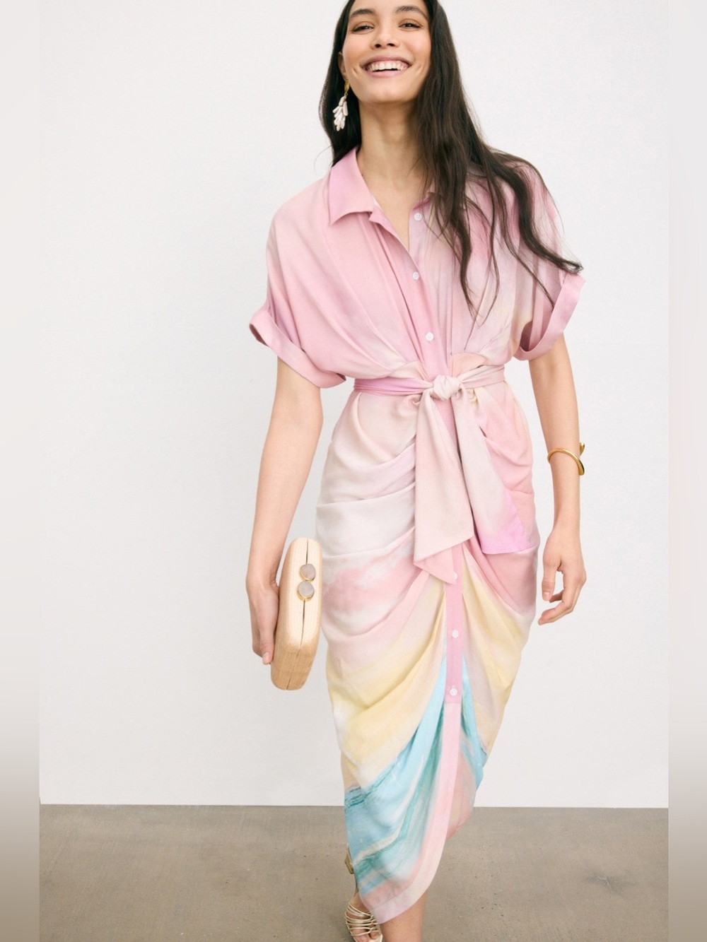 Le Superbe Pastel Watercolor Tie-Front Dress